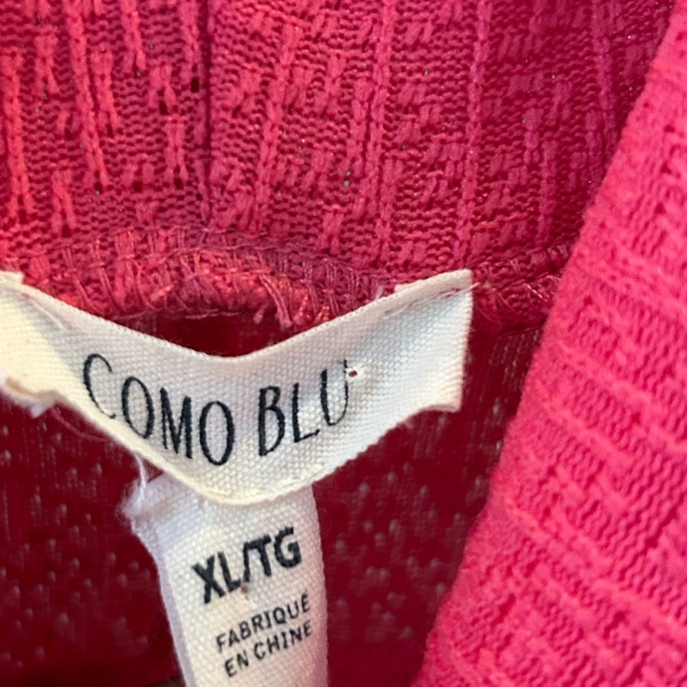 Como Blue Pullover Cowl Neck Hammered Button Detail Stretchy Top Size XL - Picture 5 of 5